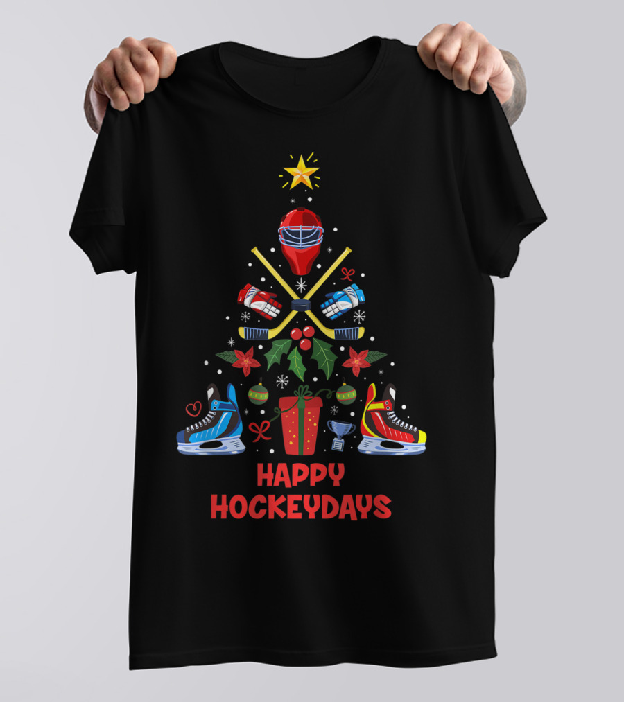 Happy Hockeydays Ice Hockey Ornament Christmas Tree T-Shirt