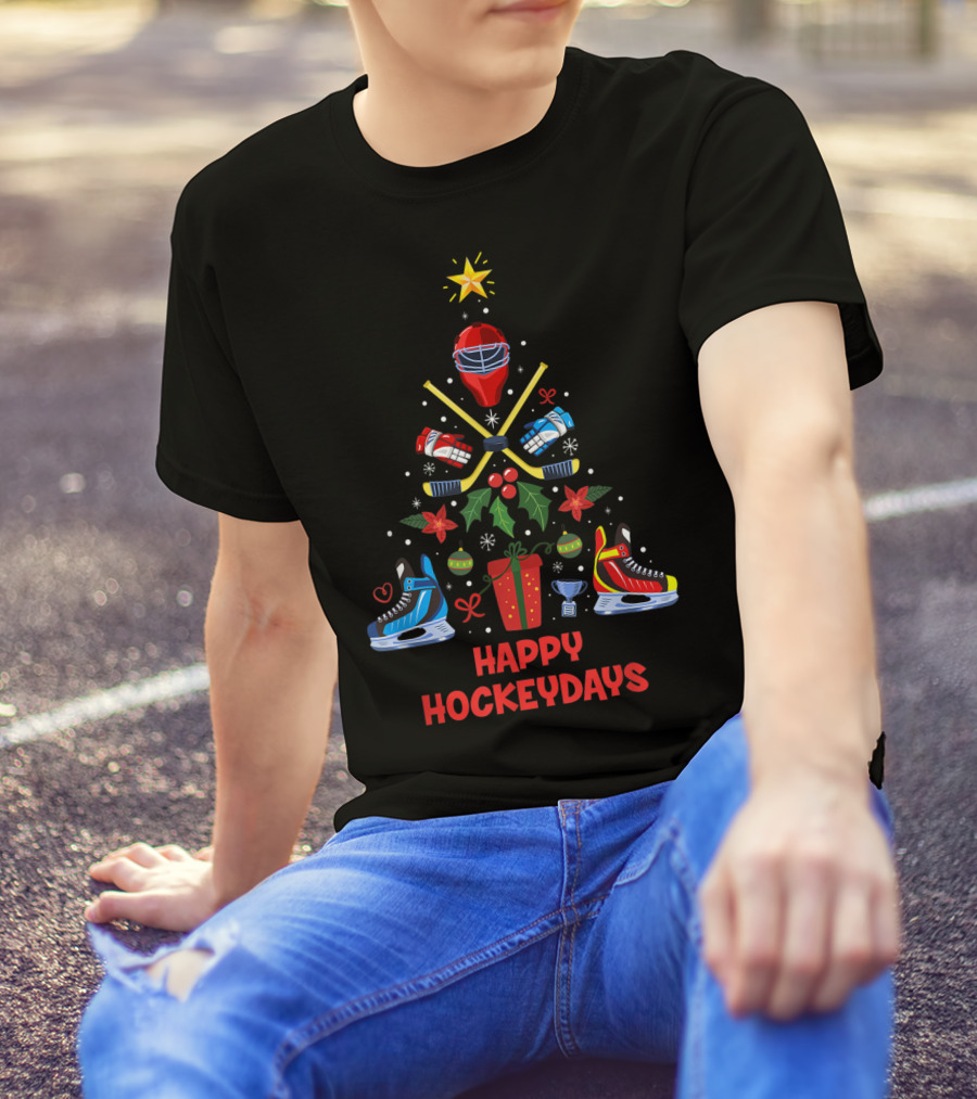 Happy Hockeydays Ice Hockey Ornament Christmas Tree T-Shirt