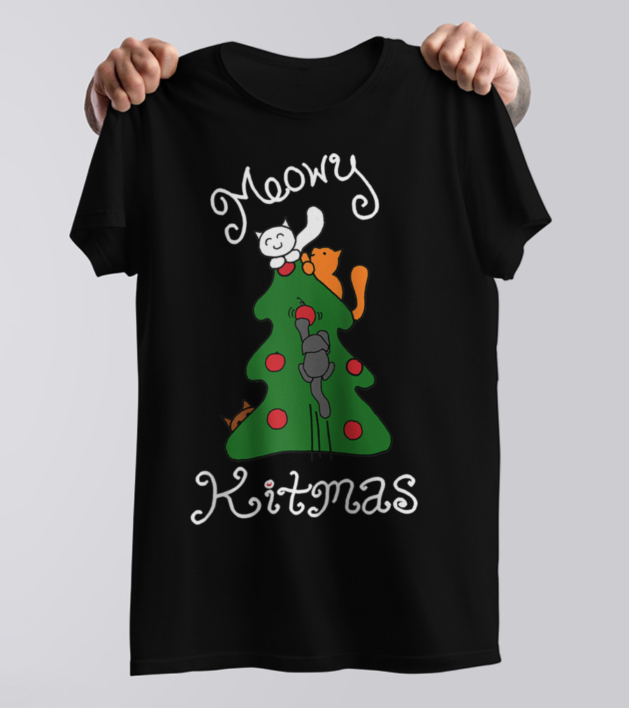 Meowy Kitmas Cats On Christmas Tree T-Shirt