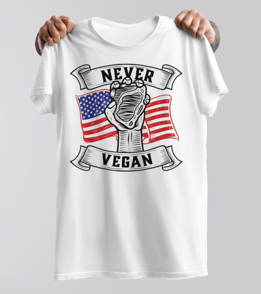 Never Vegan Carnivore Diet Power With American Flag Fist T-Shirt