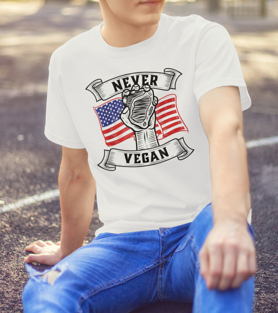 Never Vegan Carnivore Diet Power With American Flag Fist T-Shirt