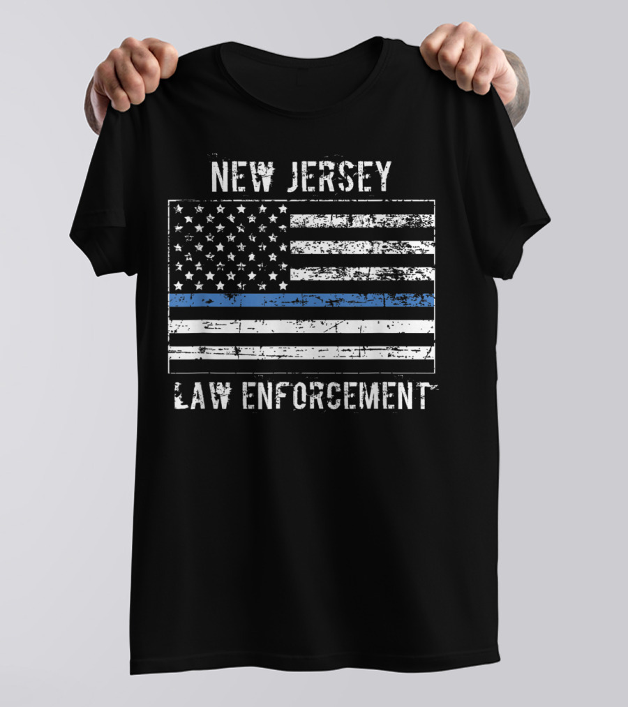 New Jersey Law Enforcement Thin Blue Line American Flag T-Shirt
