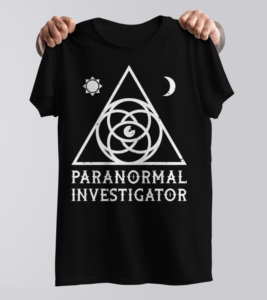 Paranormal Investigator Occult Symbol Eye Triangle Moon Sun T-Shirt