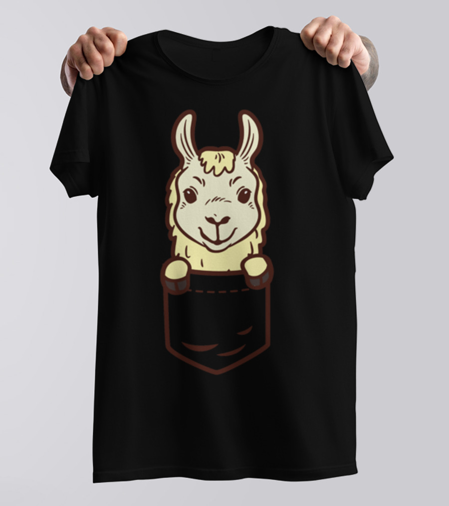 Pocket Llama Cute Baby Alpaca Face Animal Peeking Out T-Shirt