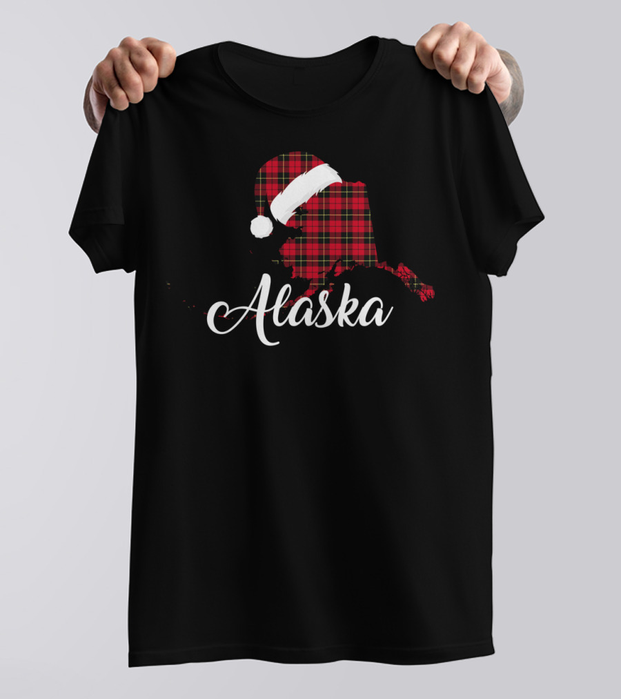 Alaska Red Buffalo Royal Stewart Tartan With Santa Hat T-Shirt