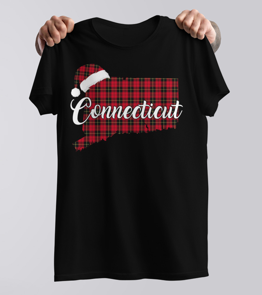 Connecticut Red Buffalo Plaid With Santa Hat Royal Stewart T-Shirt