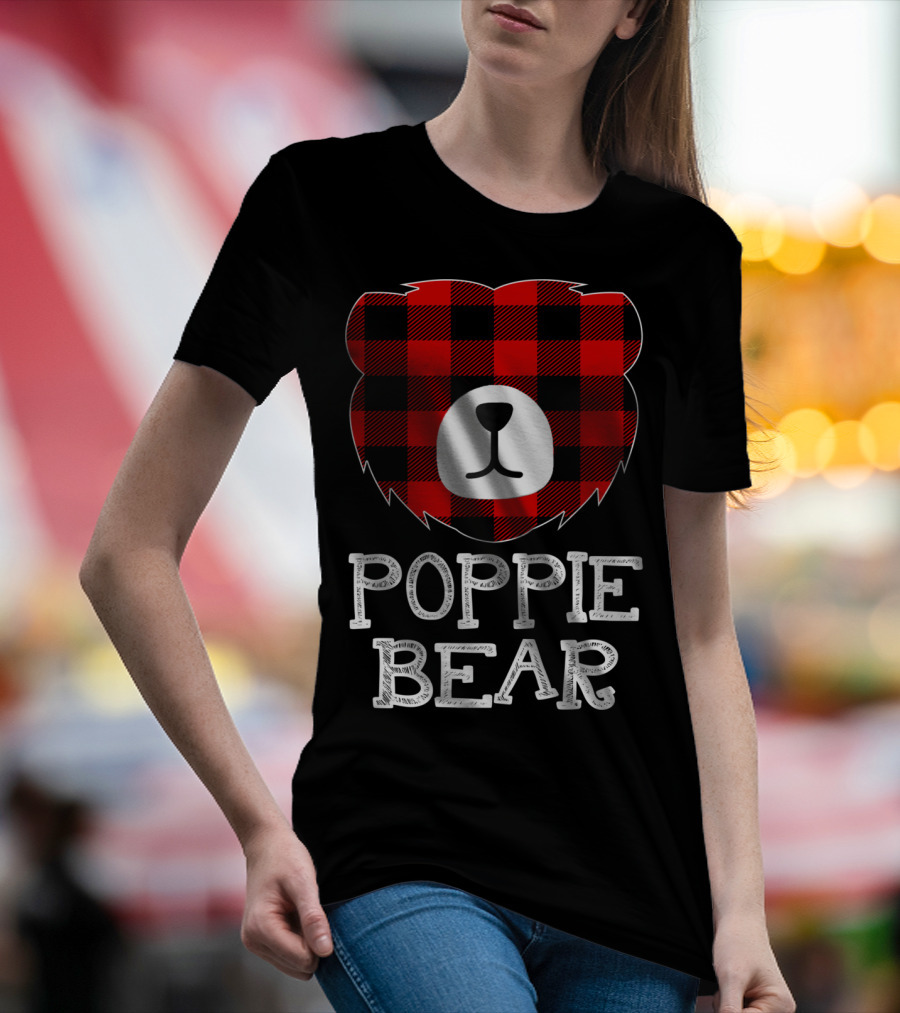 Red Plaid Poppie Bear Buffalo Check T-Shirt