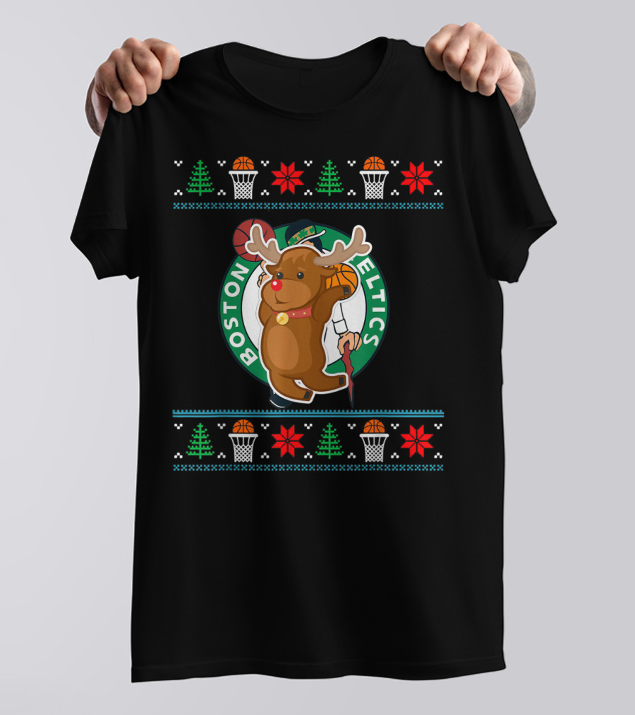 Boston Celtics Reindeer Ugly Christmas Basketball T-Shirt