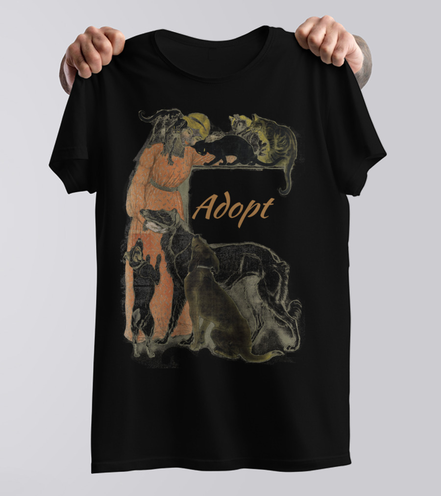 Rescue Adopt Love Dog And Cat Lover With Vintage Style Woman Surrounded By Pets T-Shirt