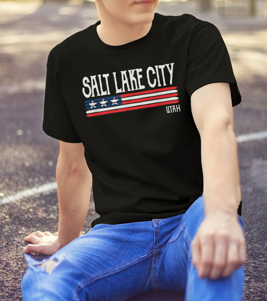 Salt Lake City Utah American Flag Stars Stripes T-Shirt