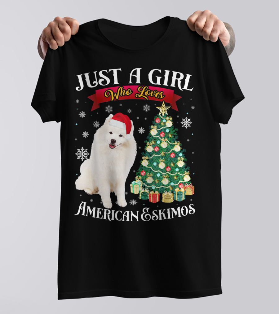 Just A Girl Who Loves American Eskimos Santa Hat Christmas Tree T-Shirt