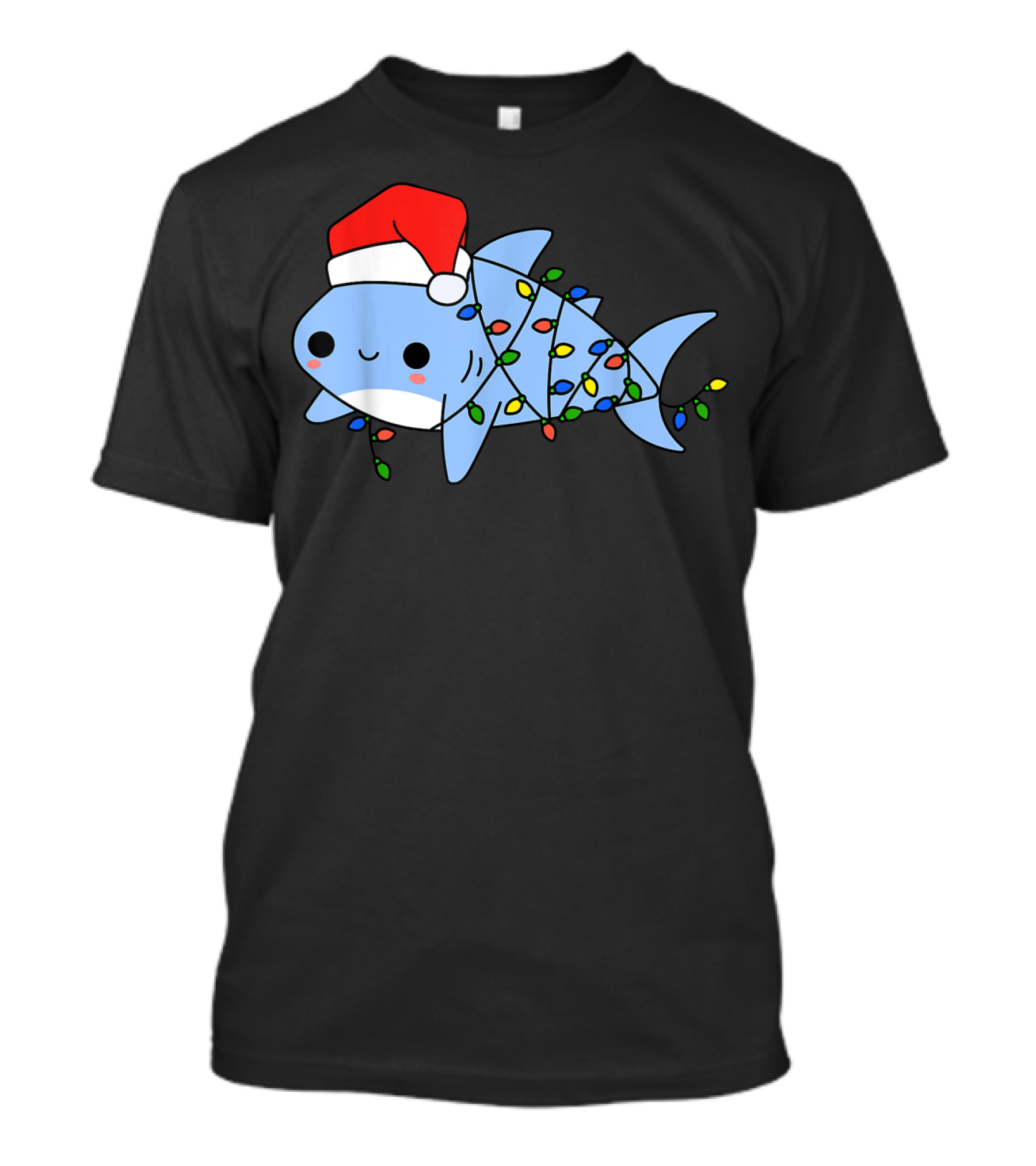 Santa Shark Christmas Lights Festive Sharkmas Boys Holiday T-Shirt