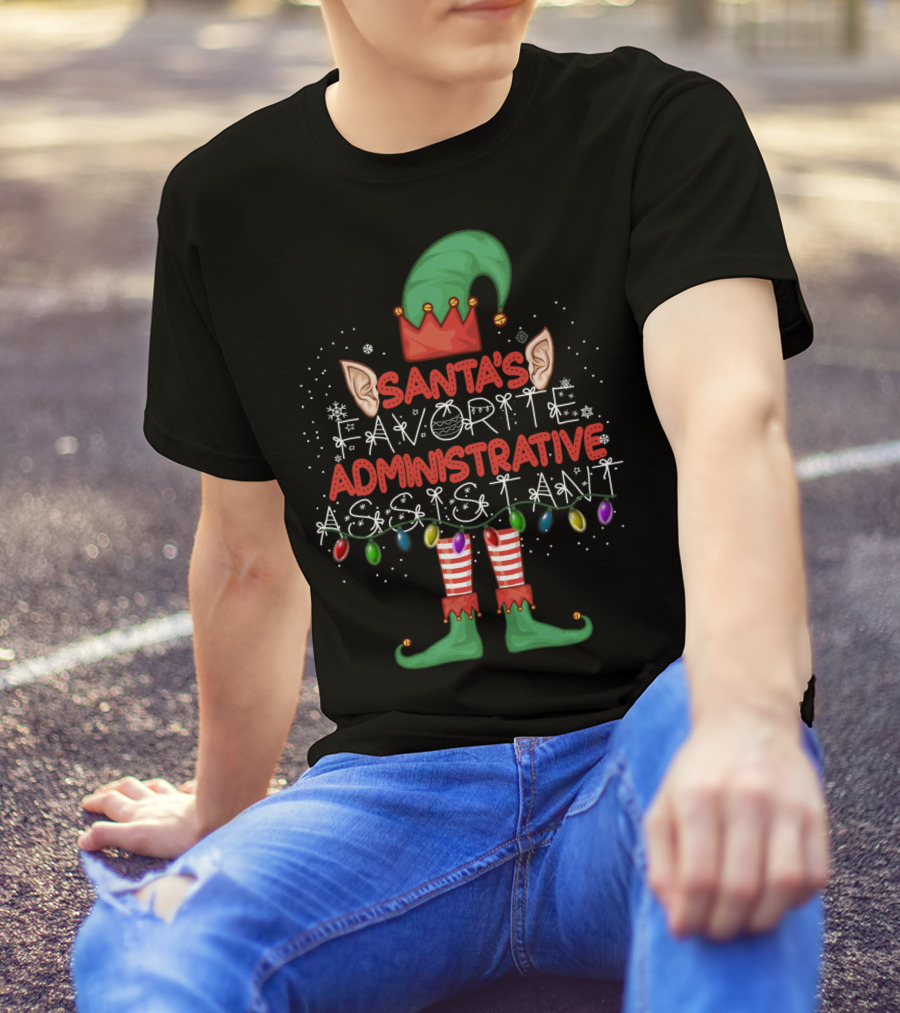 Santa's Favorite Administrative Assistant Elf Christmas Lights T-Shirt