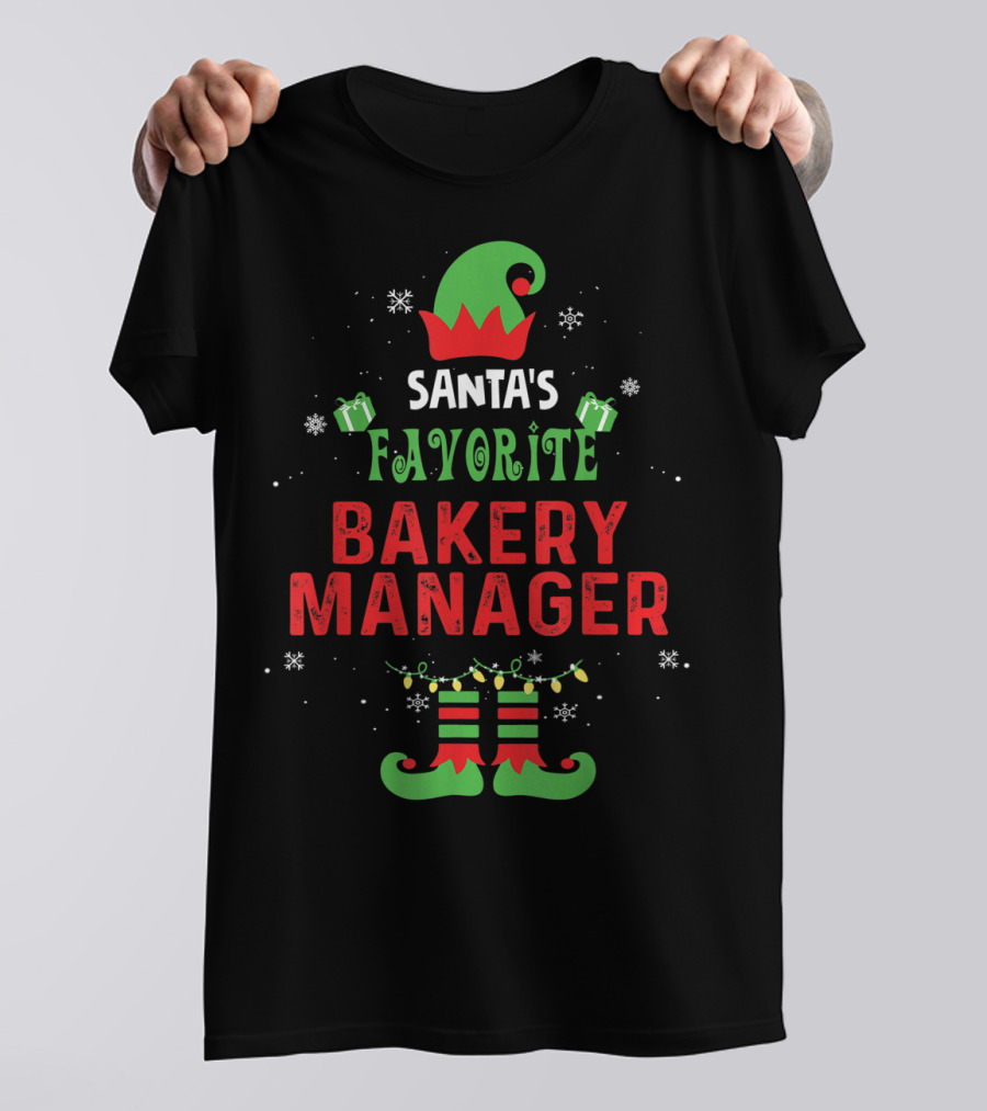 Santa's Favorite Bakery Manager Christmas Elf Hat And Boots T-Shirt