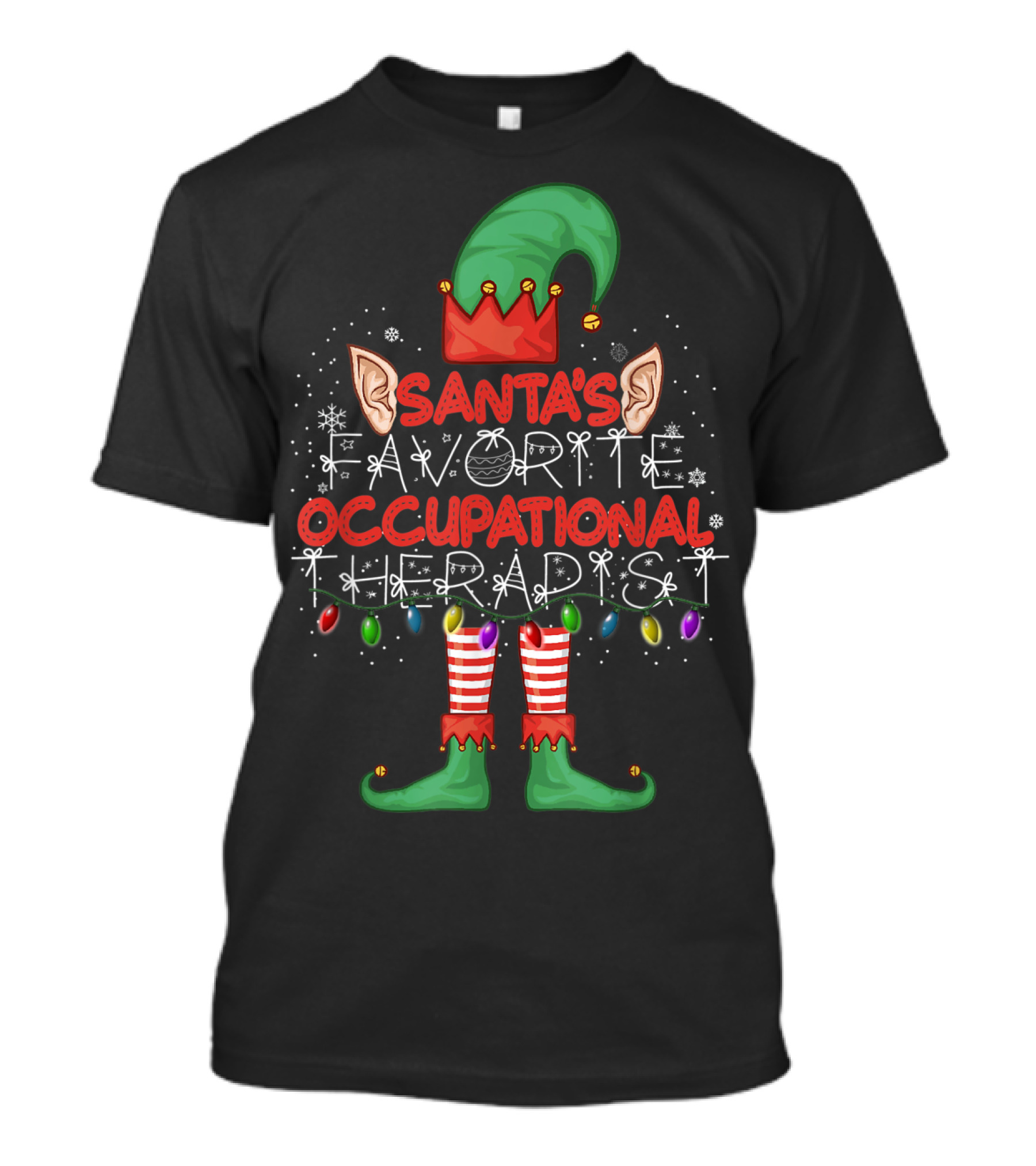 Santa's Favorite Occupational Therapist Elf Christmas Lights T-Shirt