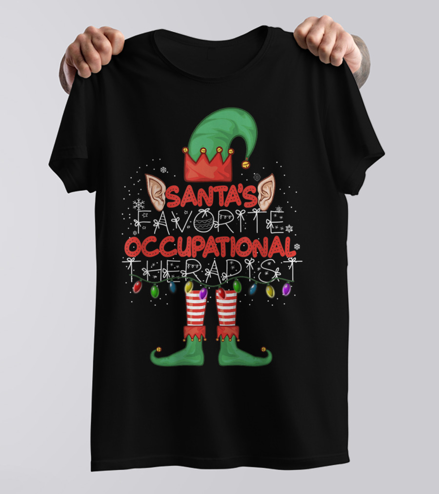 Santa's Favorite Occupational Therapist Elf Christmas Lights T-Shirt