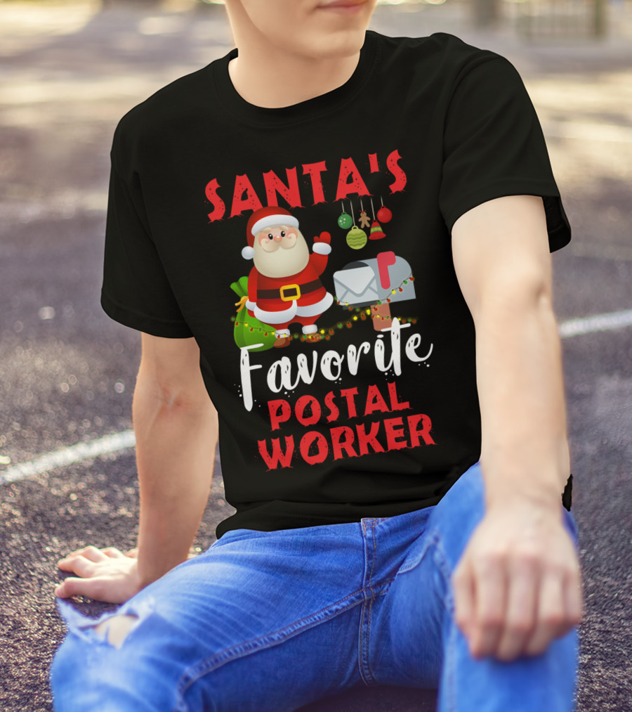 Santa's Favorite Postal Worker Christmas Mailbox Santa Claus T-Shirt