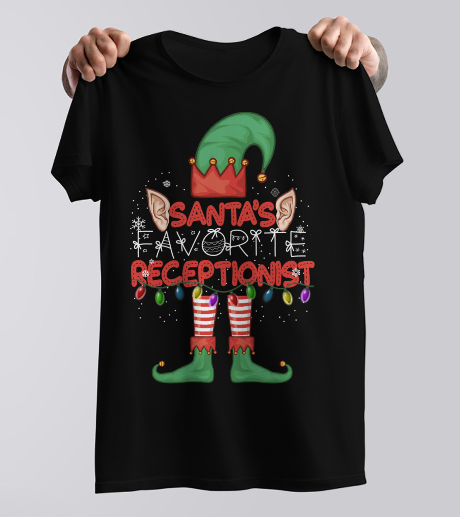 Santa's Favorite Receptionist Elf Hat Christmas Lights T-Shirt