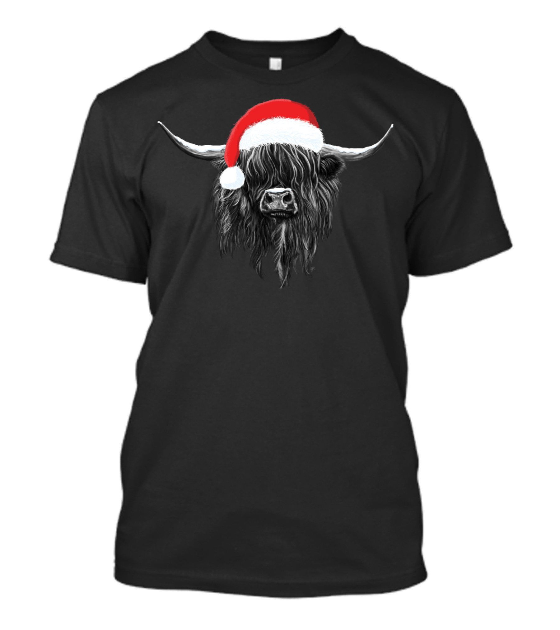 Scottish Highland Cow Santa Hat Christmas Holiday Spirit T-Shirt