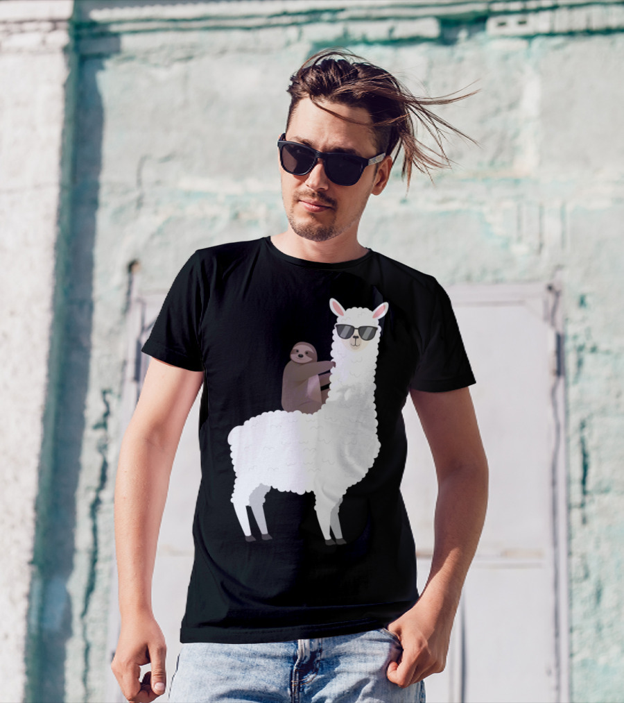 Sloth Life Riding Llama Cool Sunglasses Duo T-Shirt