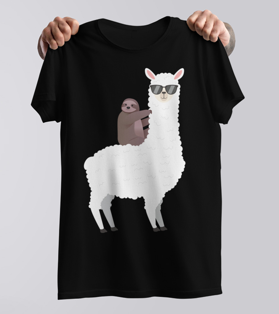 Sloth Life Riding Llama Cool Sunglasses Duo T-Shirt