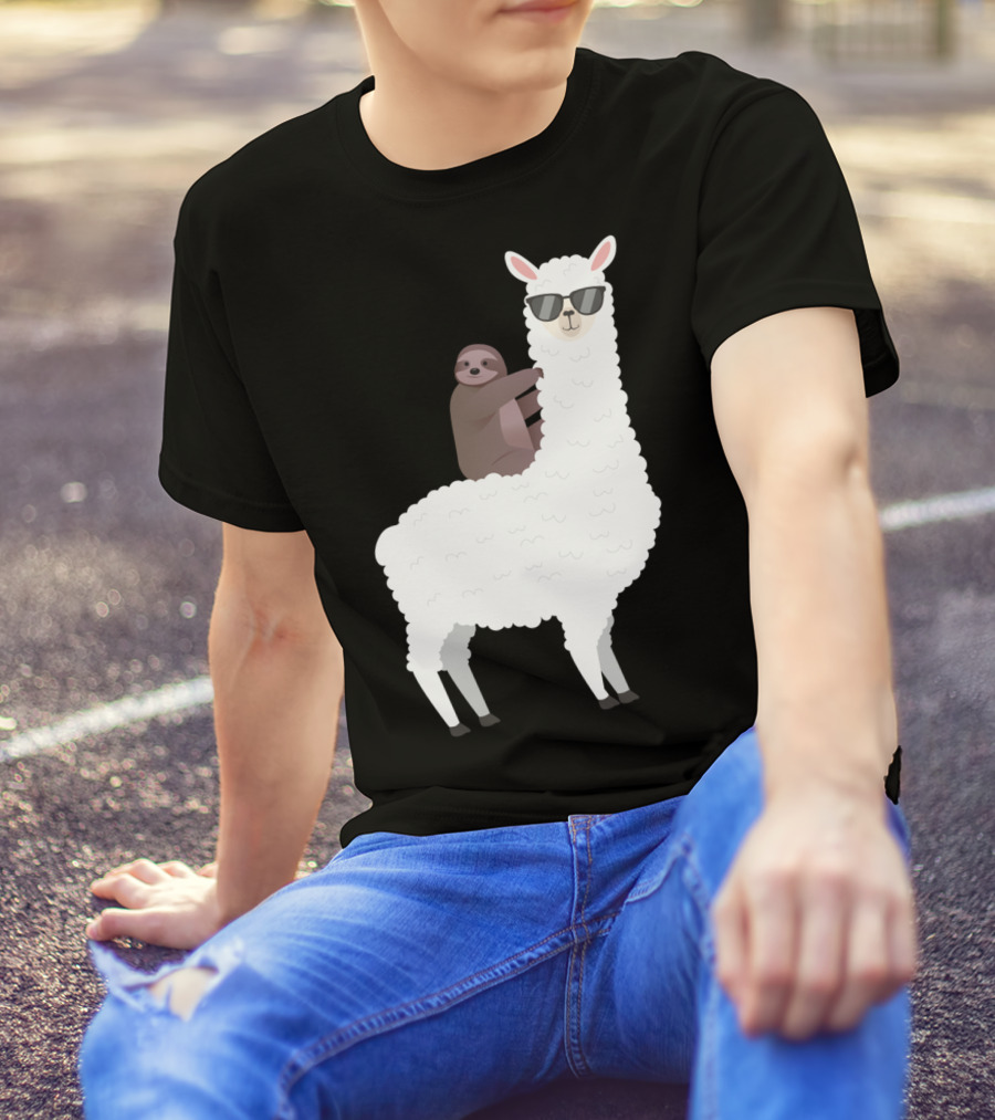 Sloth Life Riding Llama Cool Sunglasses Duo T-Shirt