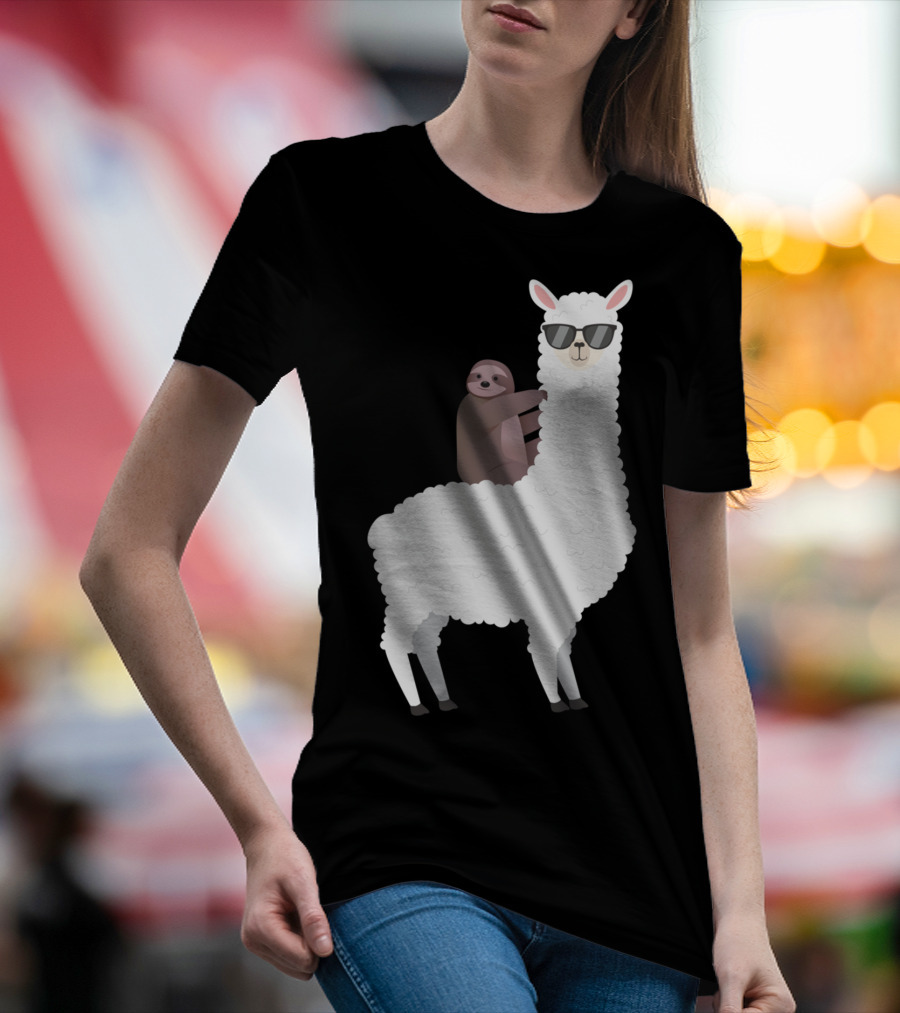 Sloth Life Riding Llama Cool Sunglasses Duo T-Shirt
