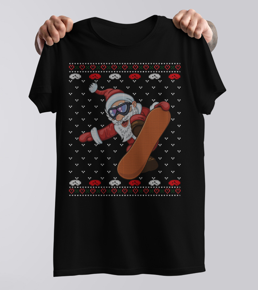 Snowboarding Santa With Goggles In Ugly Christmas T-Shirt