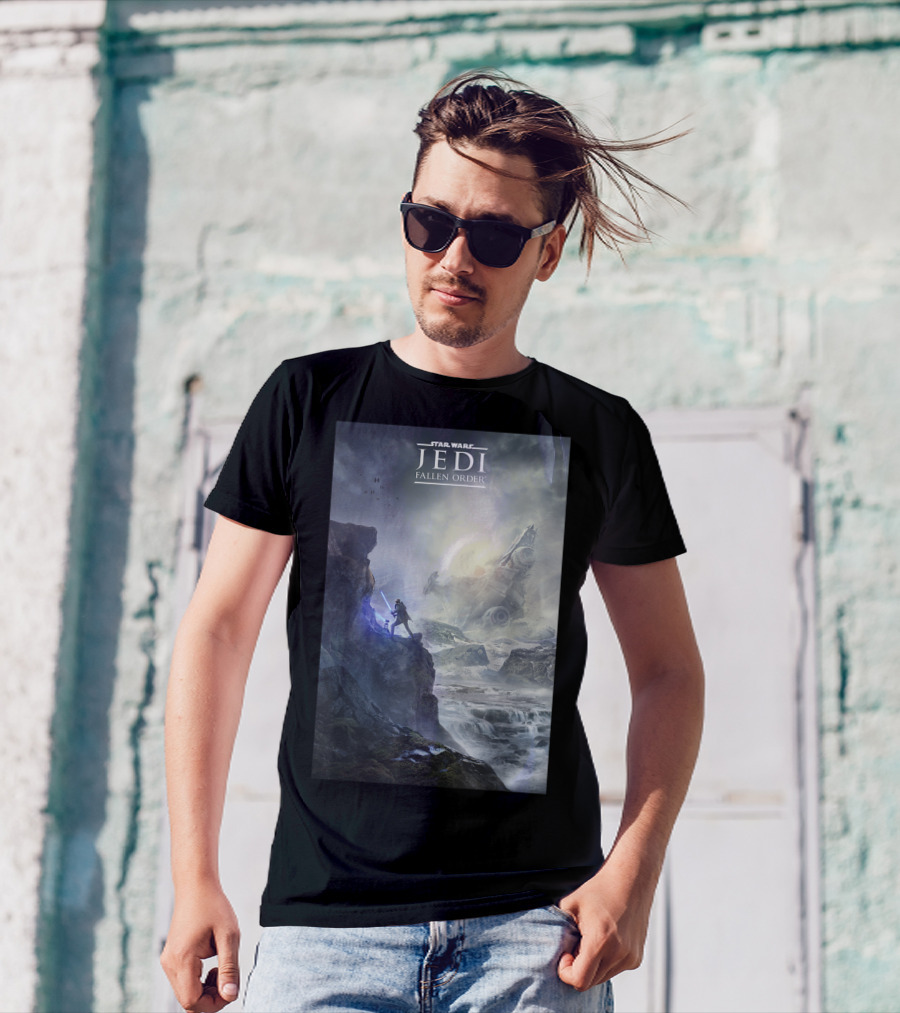 Star Wars Jedi Fallen Order Scenic Battle With Stormtrooper And Ruins T-Shirt