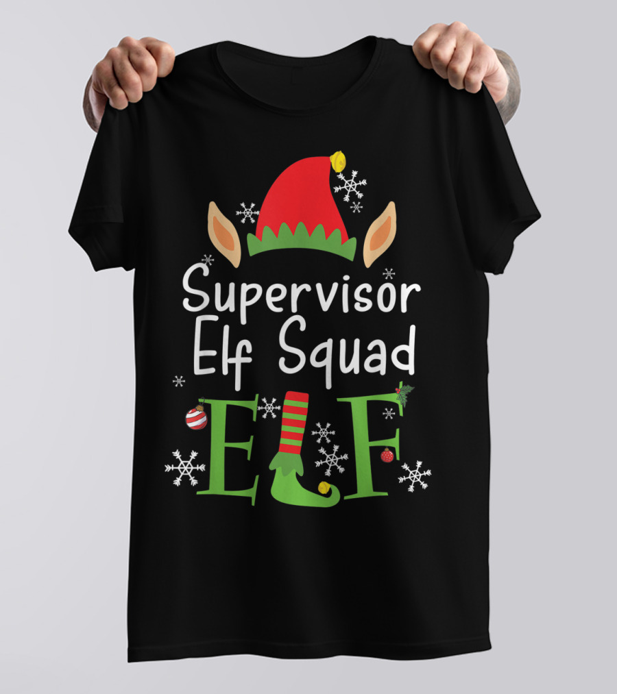 Supervisor Elf Squad Christmas Hat Snowflakes Ornaments T-Shirt