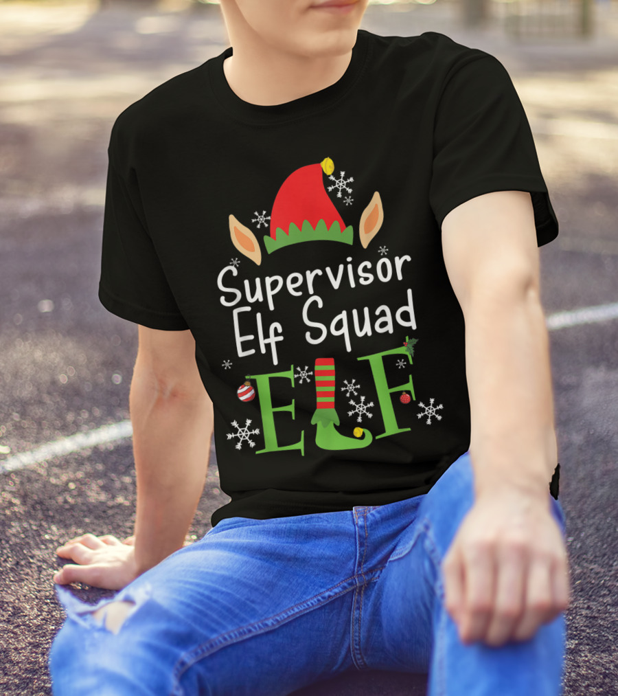 Supervisor Elf Squad Christmas Hat Snowflakes Ornaments T-Shirt