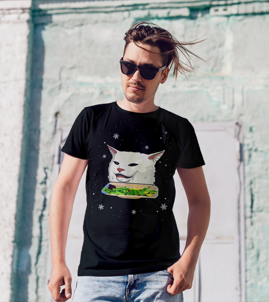 Table Cat Smudge The Cat Meme Snowflakes Salad T-Shirt
