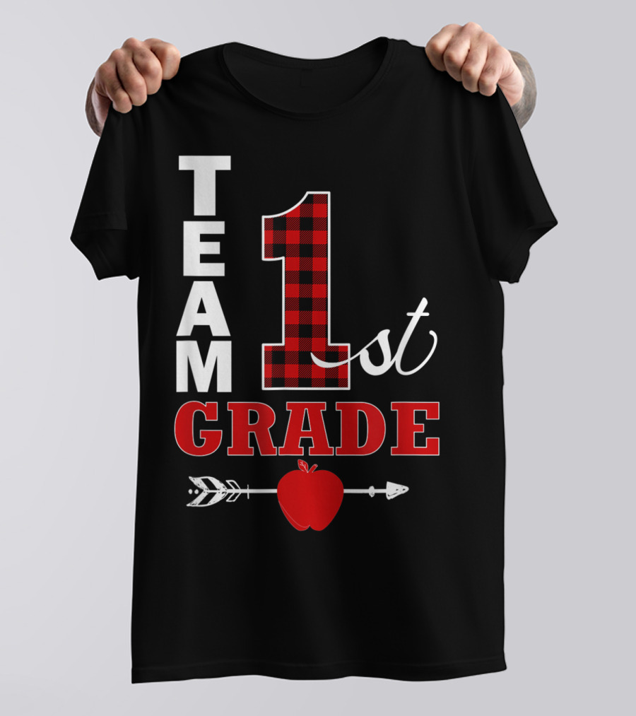 Team 1st Grade Lumberjack Plaid Teacher Arrow Apple T-Shirt