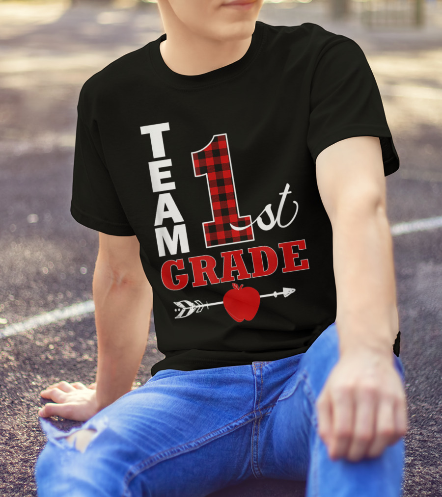 Team 1st Grade Lumberjack Plaid Teacher Arrow Apple T-Shirt