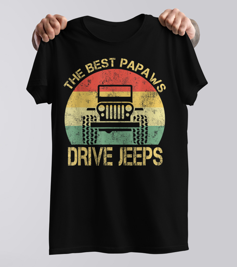 The Best Papaws Drive Jeeps Retro Striped T-Shirt