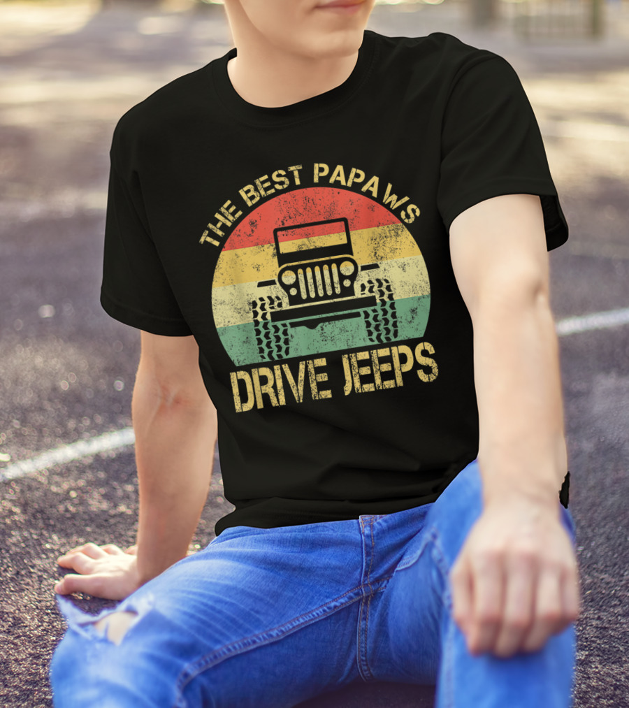 The Best Papaws Drive Jeeps Retro Striped T-Shirt