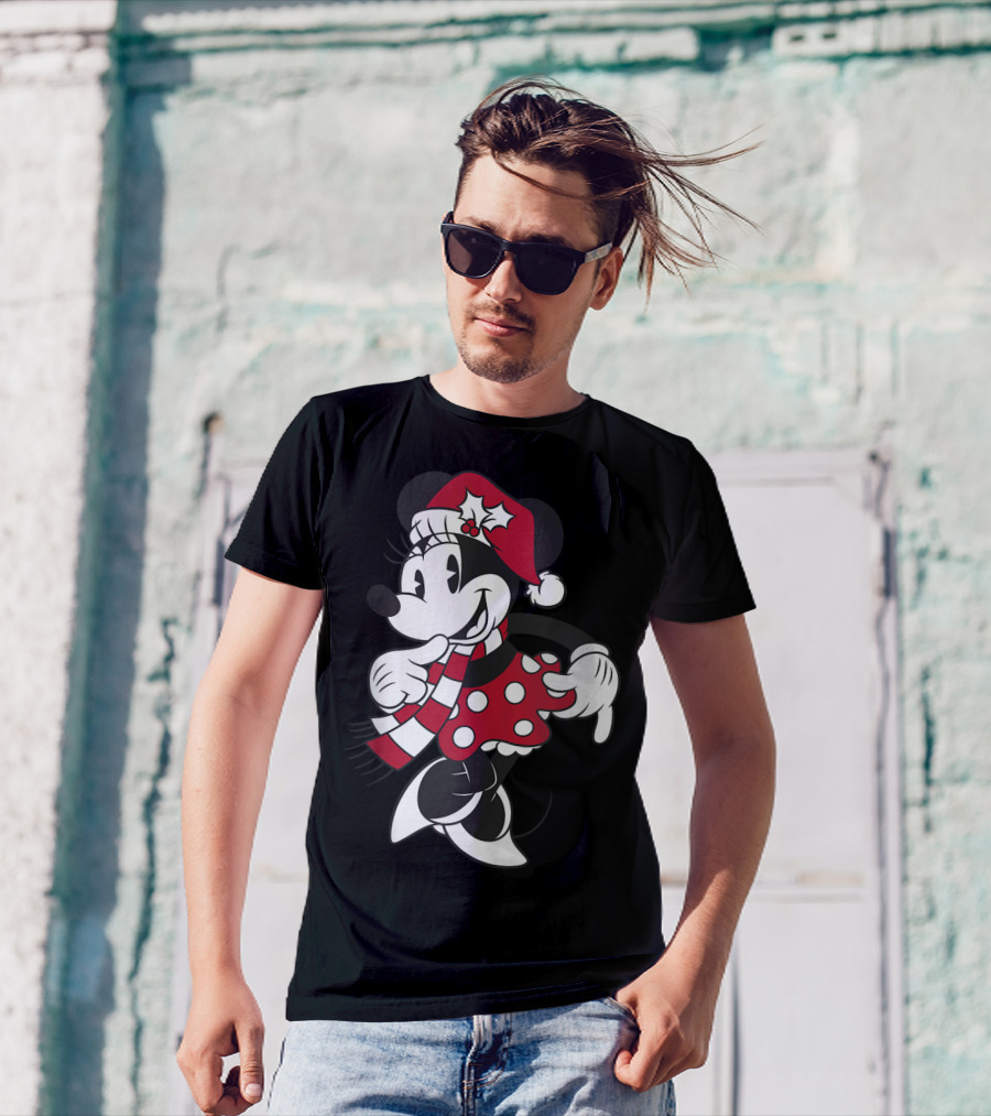 Disney Minnie Mouse Classic Christmas Santa Hat And Scarf T-Shirt