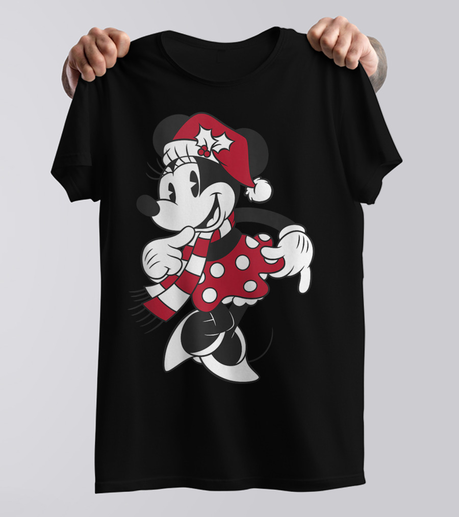 Disney Minnie Mouse Classic Christmas Santa Hat And Scarf T-Shirt