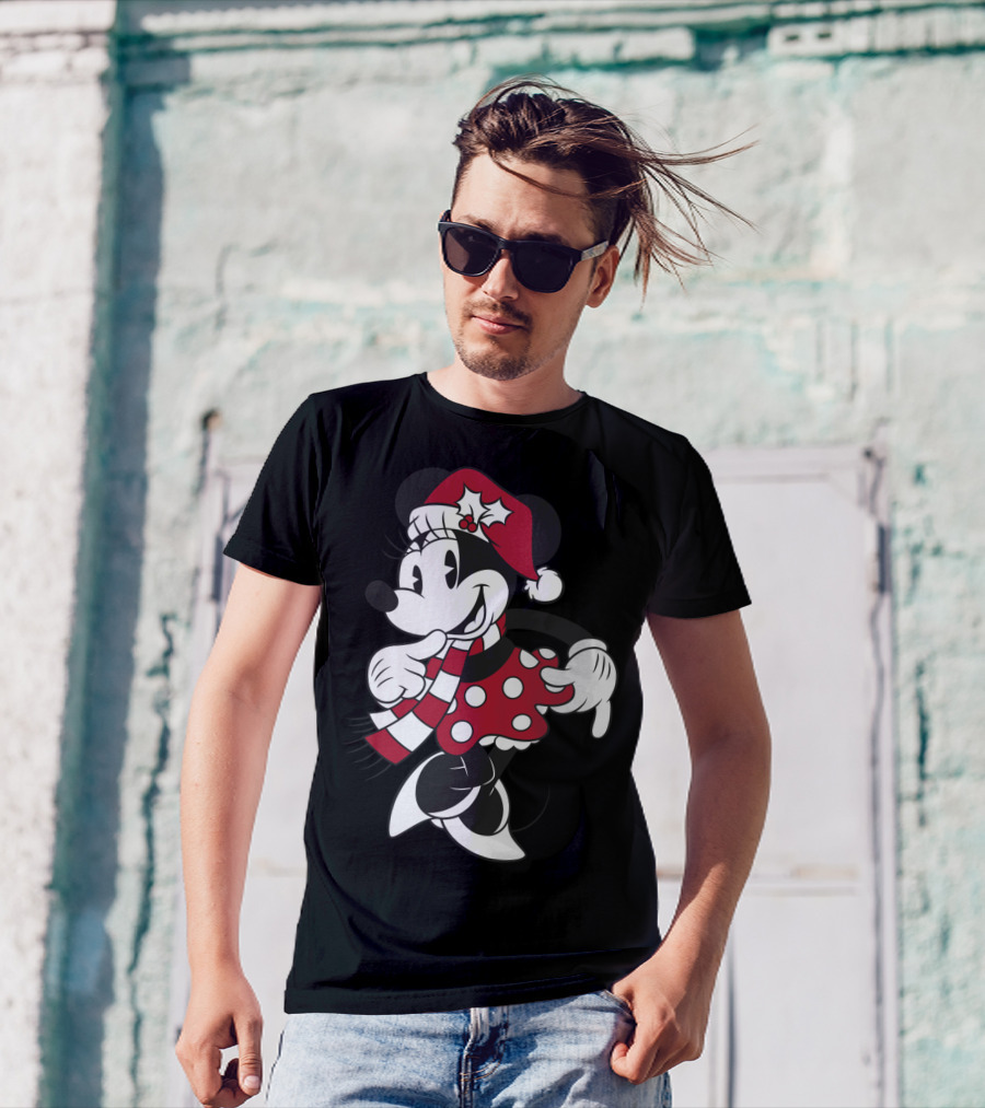 Disney Minnie Mouse Christmas Santa Hat And Scarf T-Shirt