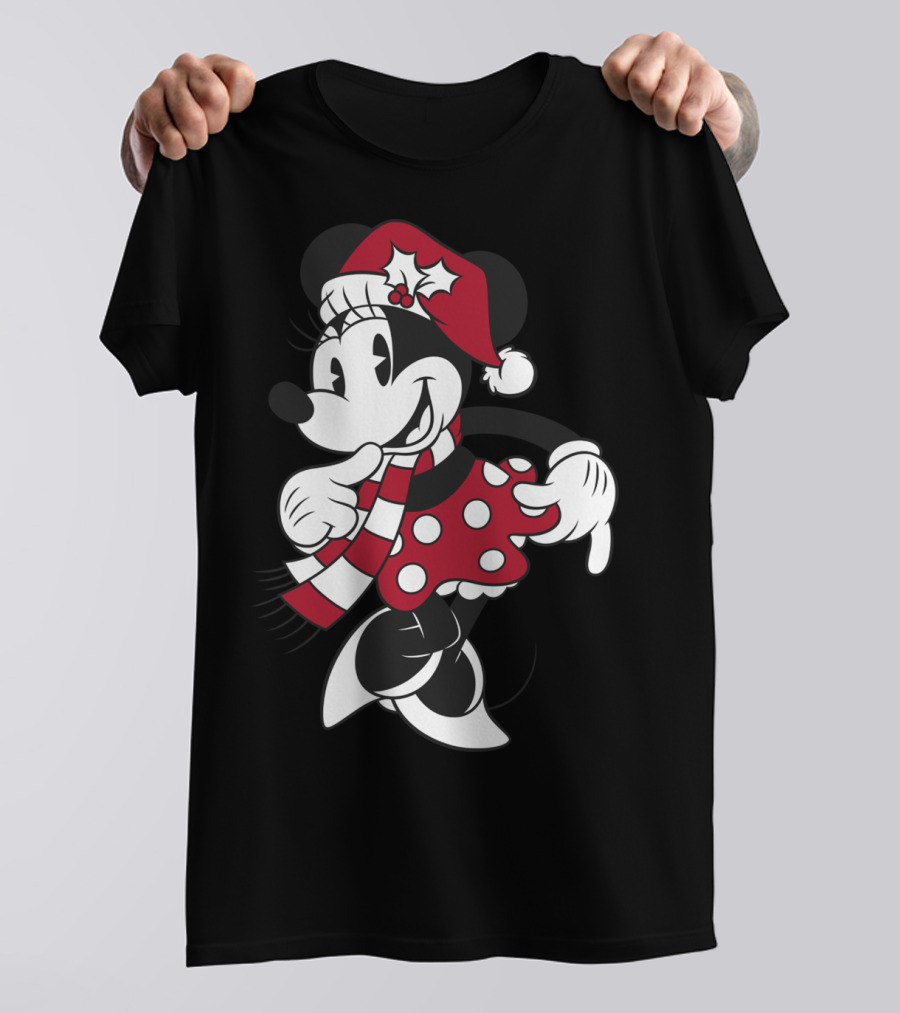Disney Minnie Mouse Christmas Santa Hat And Scarf T-Shirt