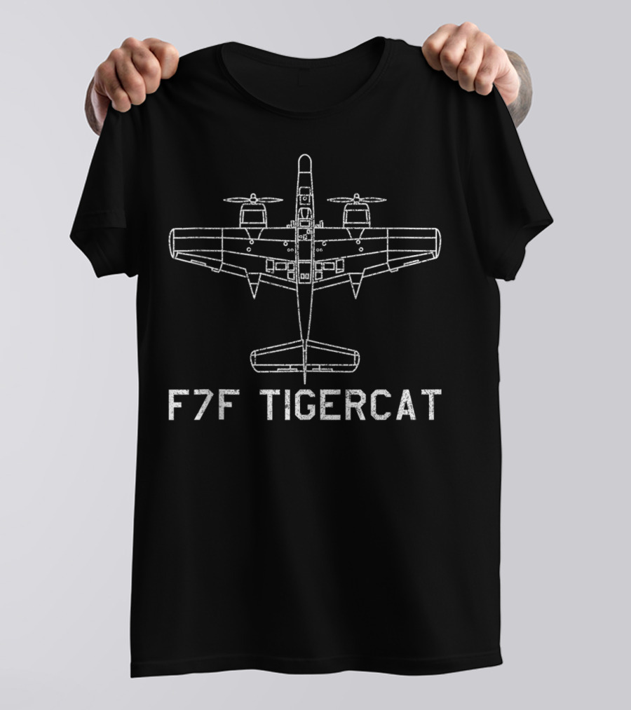 F7F Tigercat Heavy Fighter Plane Classic USA Blueprint T-Shirt