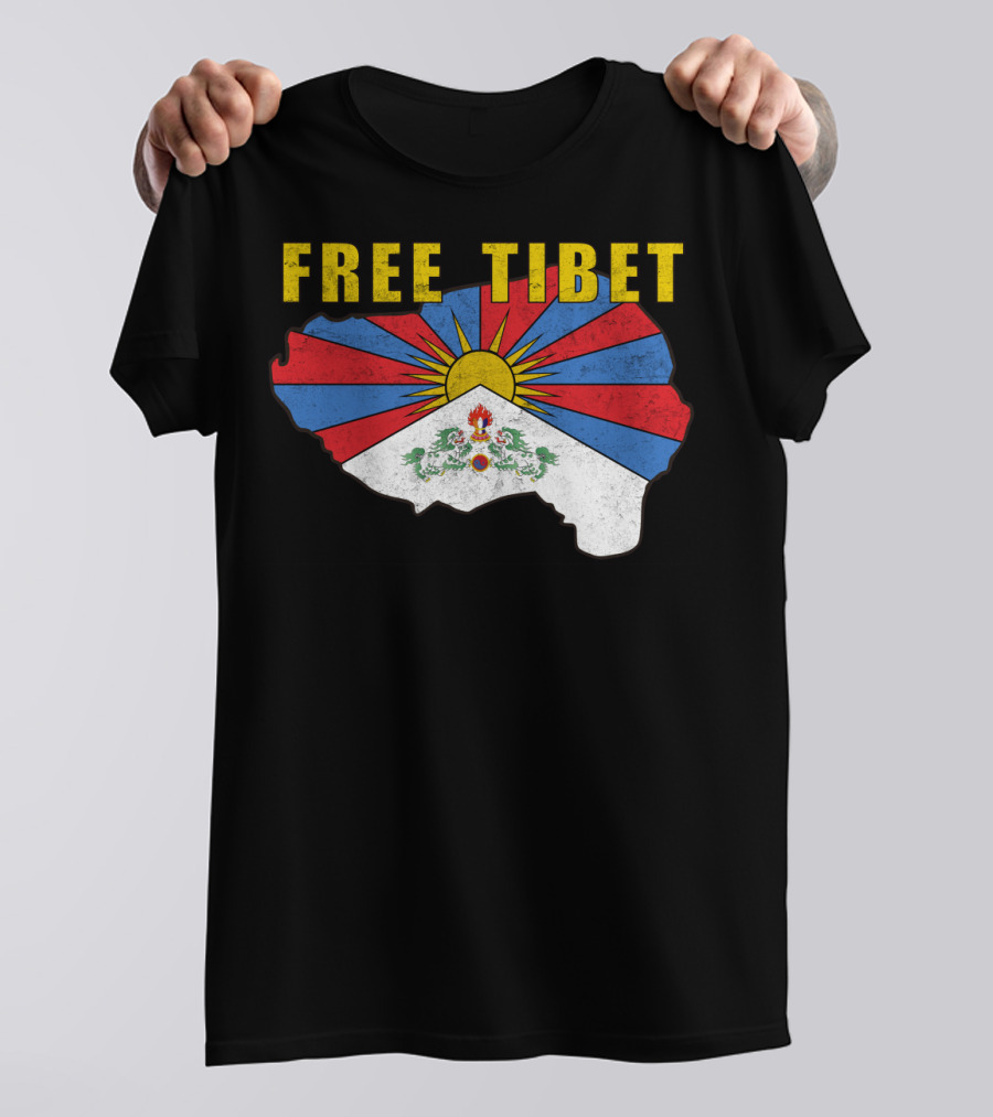 Free Tibet Flag With Sunrise Symbol Map T-Shirt