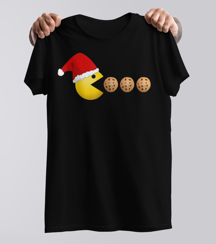Funny Christmas Santa Pac-Man Cookies Classic Video Game T-Shirt