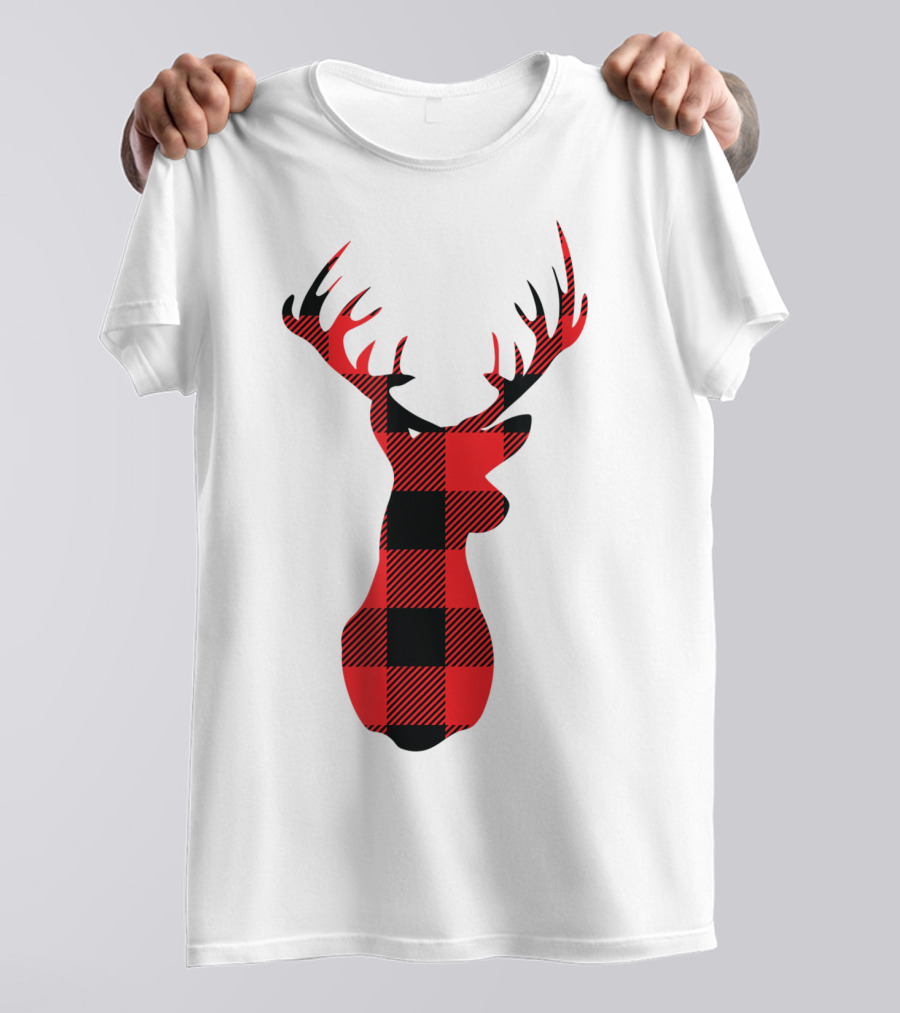 Buffalo Plaid Red Black Christmas Deer T-Shirt