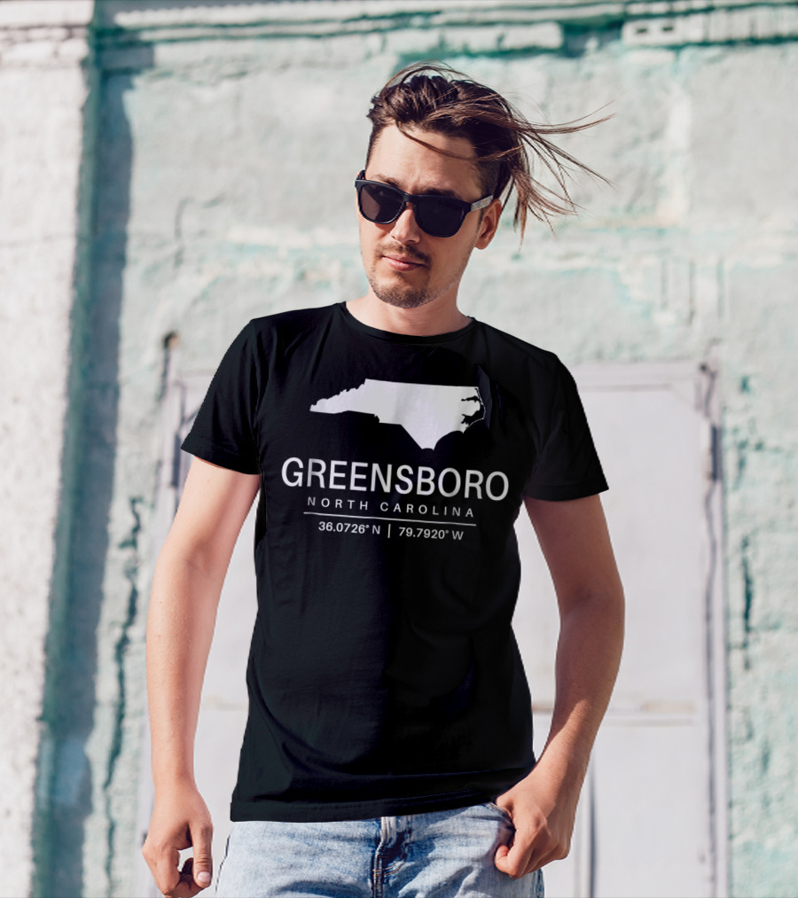 Greensboro North Carolina 36.0726°N 79.7920°W Classic NC Map T-Shirt