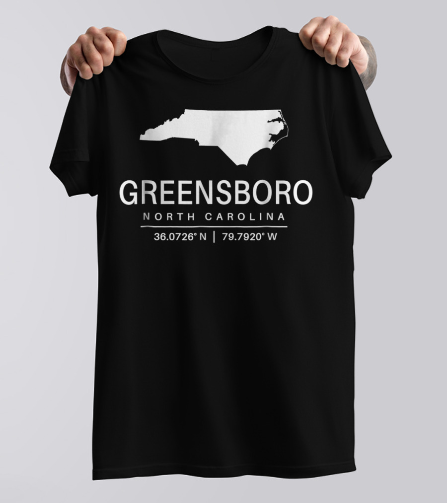 Greensboro North Carolina 36.0726°N 79.7920°W Classic NC Map T-Shirt