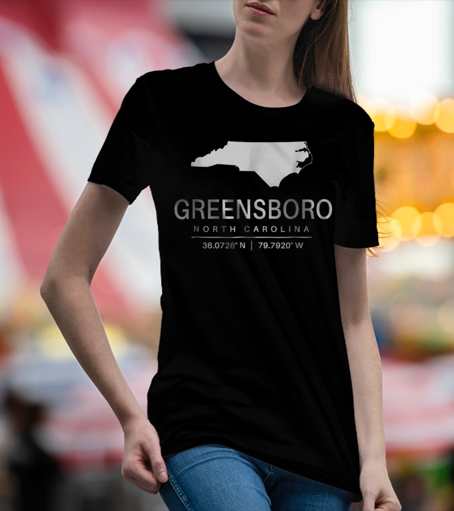 Greensboro North Carolina 36.0726°N 79.7920°W Classic NC Map T-Shirt