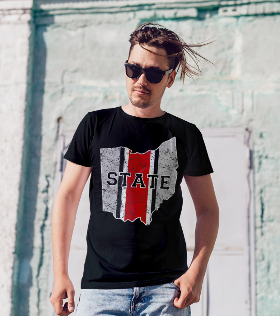 State Outline With Distressed Ohio Stripe T-Shirt