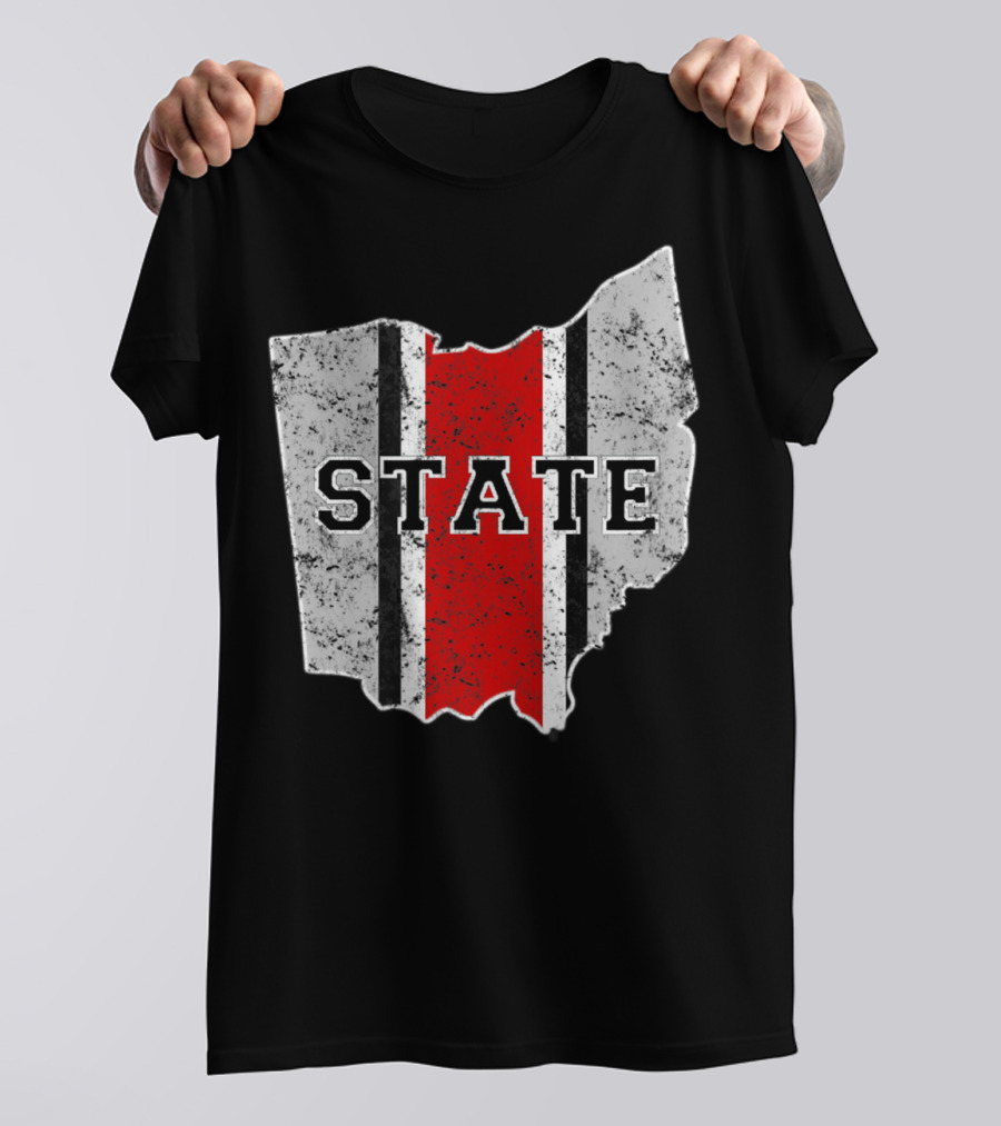State Outline With Distressed Ohio Stripe T-Shirt