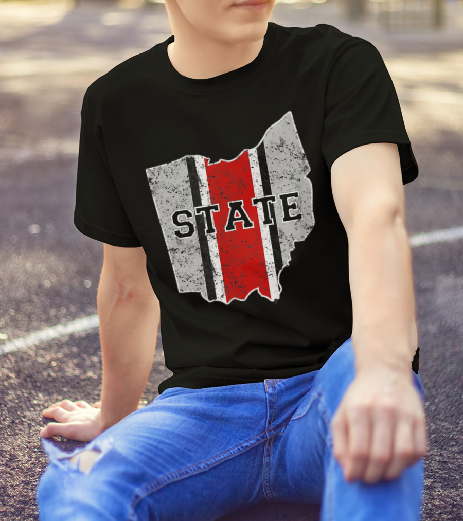 State Outline With Distressed Ohio Stripe T-Shirt